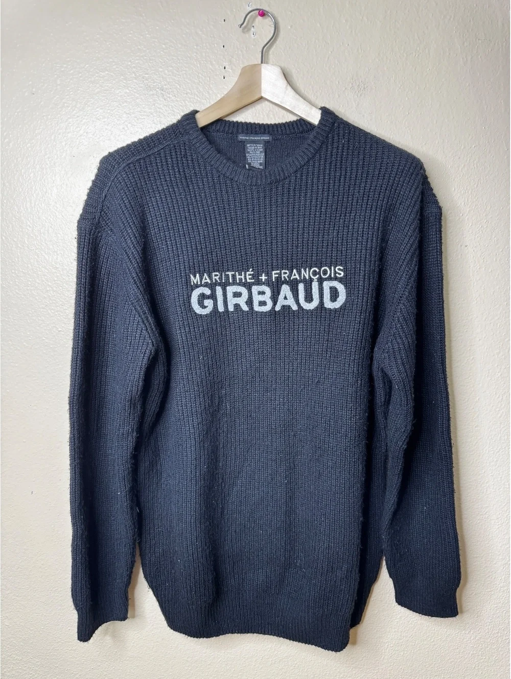 Marithe Francois Girbaud Sweater Mens XL Black Ribbed Knit Y2K Vintage